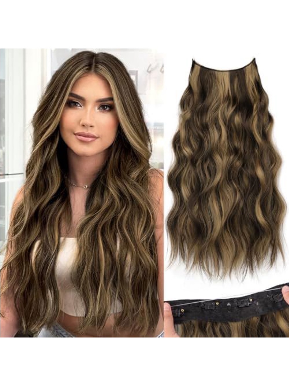 Premium Long Wavy Clip-In Hair Extensions - Honey Brown Balayage
